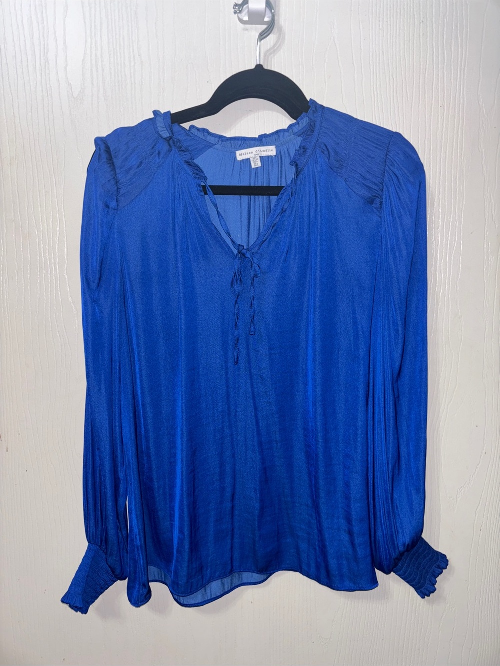 Maison Jules Cobalt Blue Tie-Neck Long Sleeve Blouse